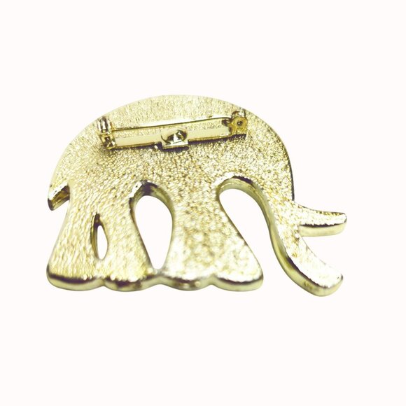 Vintage Elephant Brooch Pin With Cream Enamel & Gold Tone Metal - Picture 3 of 5